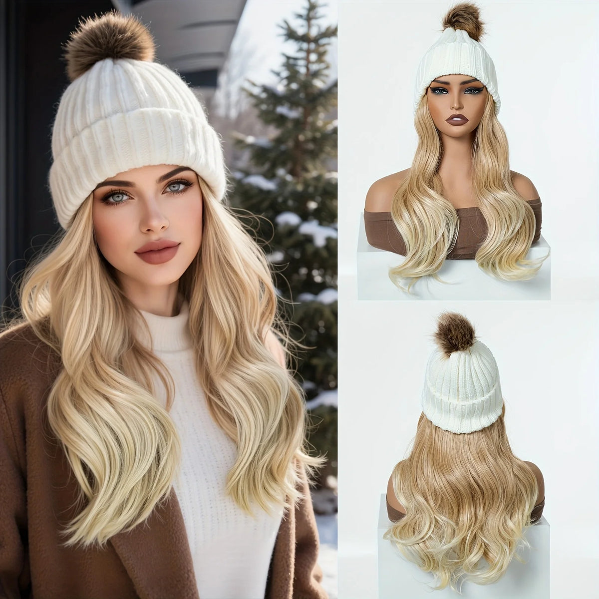 Parrucca con Cappello Beanie - Onde Naturali 20" | DHPower